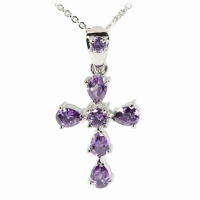 Sterling Silver Purple CZ Cross Pendant (Chain Sold Separately)