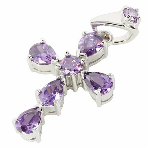 Sterling Silver Purple CZ Cross Pendant (Chain Sold Separately)