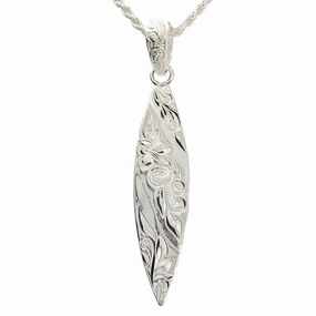 Sterling Silver Raised Hawaiian Scroll Surfboard Pendant (Chain Sold Separately)