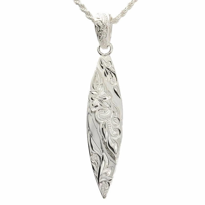 Sterling Silver Raised Hawaiian Scroll Surfboard Pendant (Chain Sold Separately)