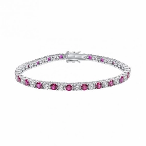 Sterling Silver Red and Clear Cubic Zirconia Bracelet B5474