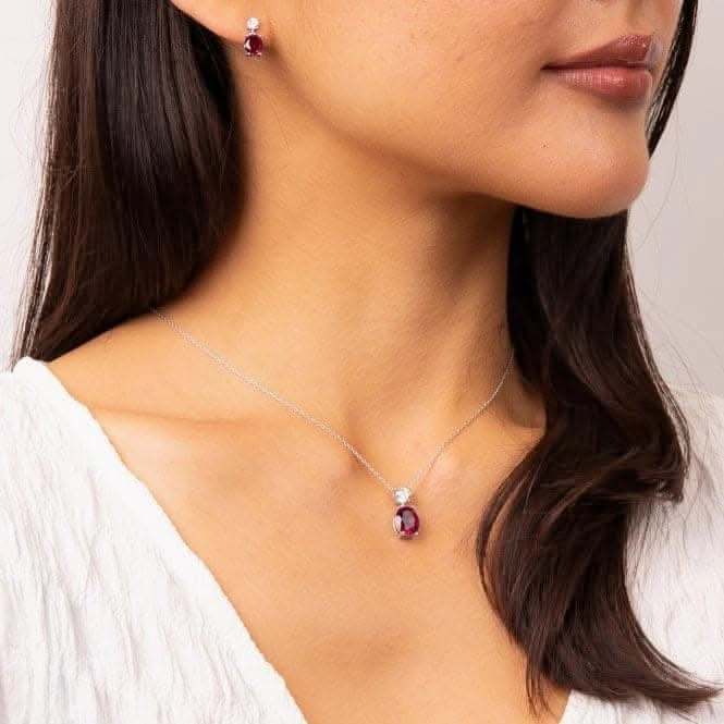 Sterling Silver Red and Clear Cubic Zirconia Pendant P5392