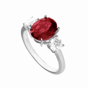 Sterling Silver Red and Clear Cubic Zirconia Ring R3864