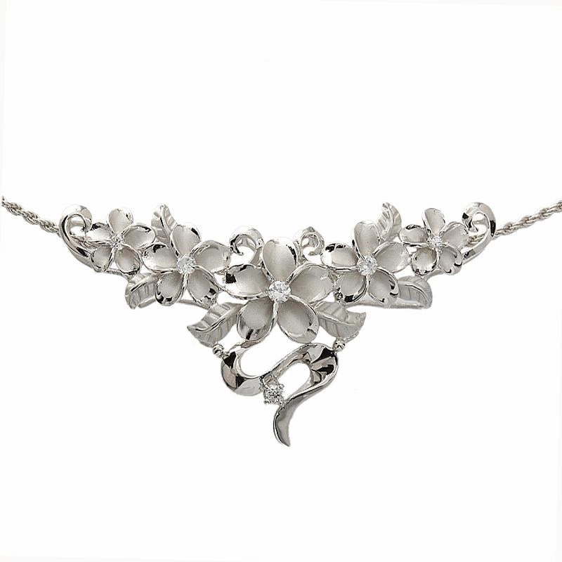 Sterling Silver Rhodium Plated 5 Plumeria with CZ Slider Pendant (Chain Sold Separately)