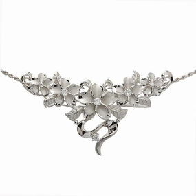 Sterling Silver Rhodium Plated 5 Plumeria with CZ Slider Pendant (Chain Sold Separately)
