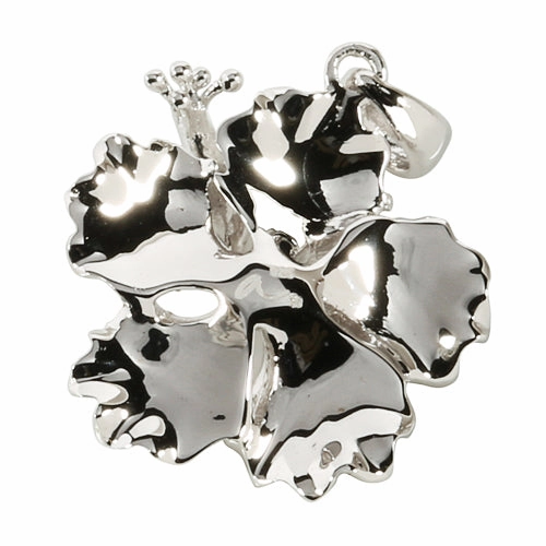 Sterling Silver Rhodium Plated High Polish Hibiscus Pendant (M/L) (Chain Sold Separately)
