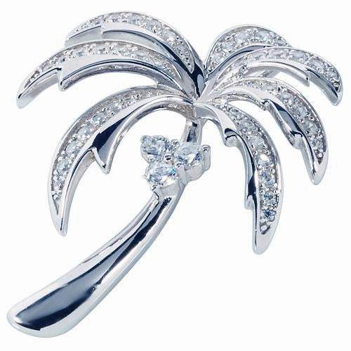 Sterling Silver Rhodium Plated Palm Tree Pave CZ Pendant (Chain Sold Separately)