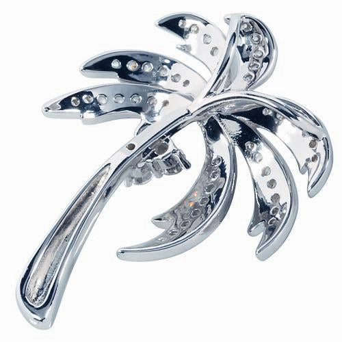 Sterling Silver Rhodium Plated Palm Tree Pave CZ Pendant (Chain Sold Separately)