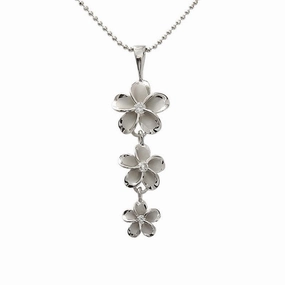 Sterling Silver Rhodium Plated Plumeria with CZ Pendant (M/L) (Chain Sold Separately)