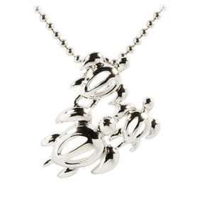 Sterling Silver Rhodium Plated Three Honu (Hawaiian Turtle) Pendant (Chain Sold Separately)