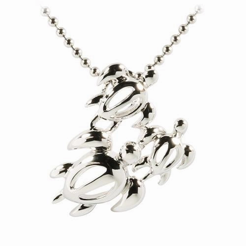 Sterling Silver Rhodium Plated Three Honu (Hawaiian Turtle) Pendant (Chain Sold Separately)