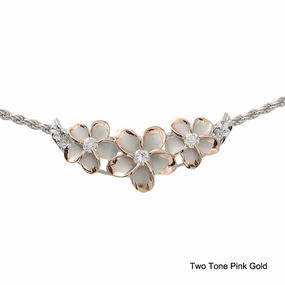 Sterling Silver Rhodium Two-Tone Pink Plated Gold 3 Plumeria with CZ Slider Pendant (Chain Sold Separately)