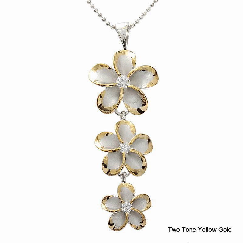 Sterling Silver Rhodium Two Tone Yellow Gold Plated Plumeria with CZ (M/L) (Chain Sold Separately)