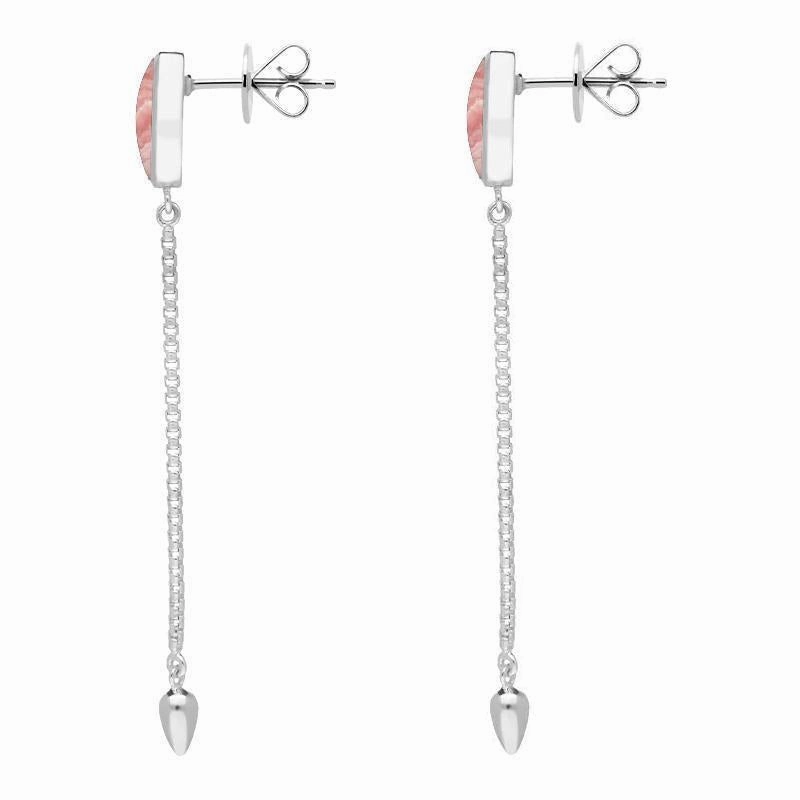 Sterling Silver Rhodochrosite Lineaire Long Drop Stud Earrings
