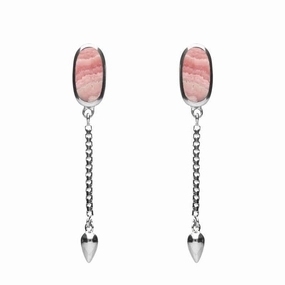 Sterling Silver Rhodochrosite Lineaire Medium Drop Stud Earrings