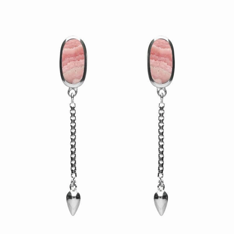 Sterling Silver Rhodochrosite Lineaire Medium Drop Stud Earrings