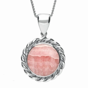 Sterling Silver Rhodochrosite Rope Twist Necklace