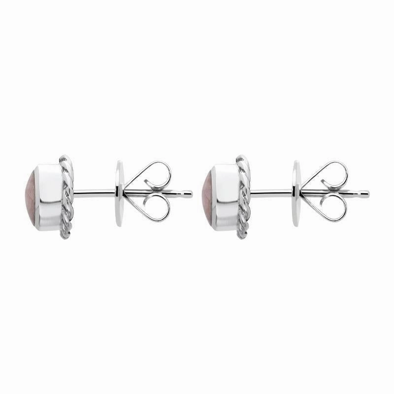 Sterling Silver Rhodochrosite Round Twist Edge Stud Earrings