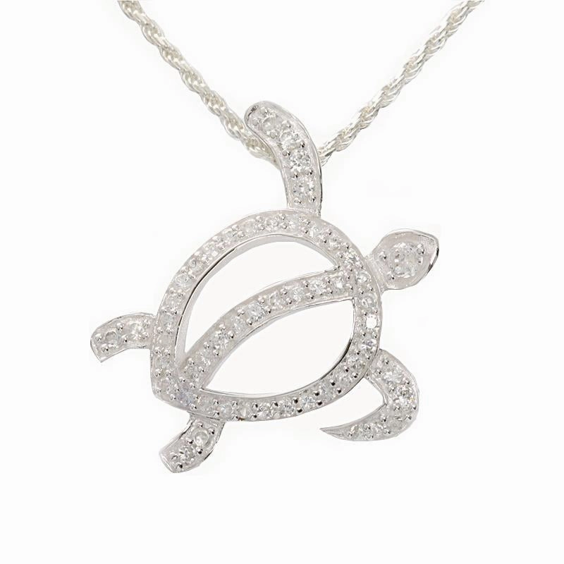 Sterling Silver Right Side Honu (Hawaiian Turtle) with CZ Pendant (Chain Sold Separately)
