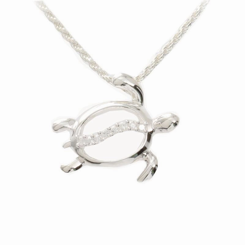 Sterling Silver Right Side Honu (Hawaiian Turtle) with CZ Pendant (Chain Sold Separately)