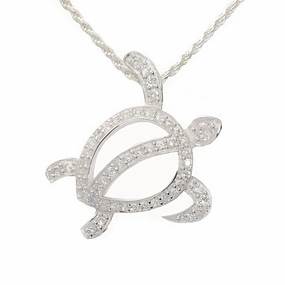 Sterling Silver Right Side Honu (Hawaiian Turtle) with CZ Pendant (Chain Sold Separately)