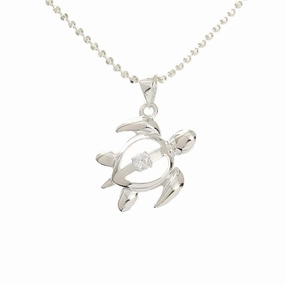 Sterling Silver Right Side Honu (Hawaiian Turtle) with CZ Pendant (Chain Sold Separately)