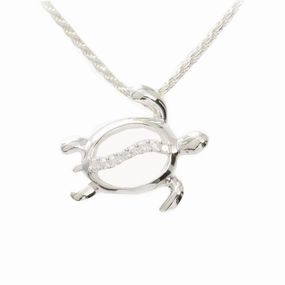 Sterling Silver Right Side Honu (Hawaiian Turtle) with CZ Pendant (Chain Sold Separately)