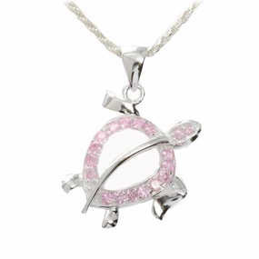 Sterling Silver Right Side Honu (Hawaiian Turtle) with Pink CZ Pendant (Chain Sold Separately)