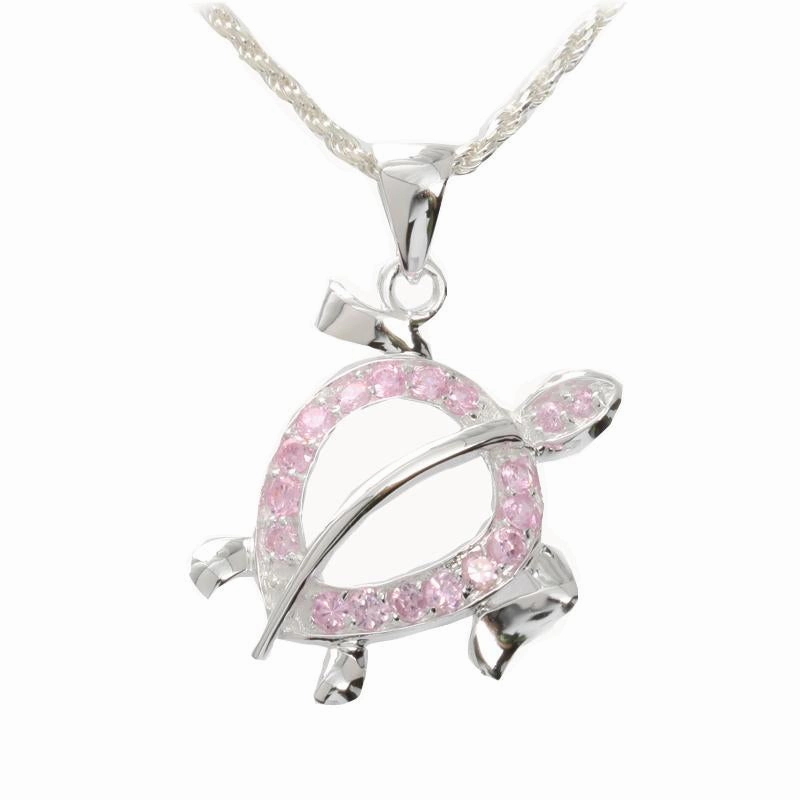 Sterling Silver Right Side Honu (Hawaiian Turtle) with Pink CZ Pendant (Chain Sold Separately)