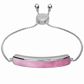Sterling Silver Rose Quartz Lineaire Long Bracelet
