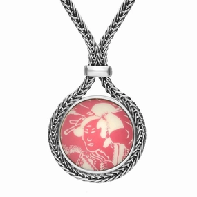 Sterling Silver Royal Crown Derby Pink Mikado Round Foxtail Necklace D
