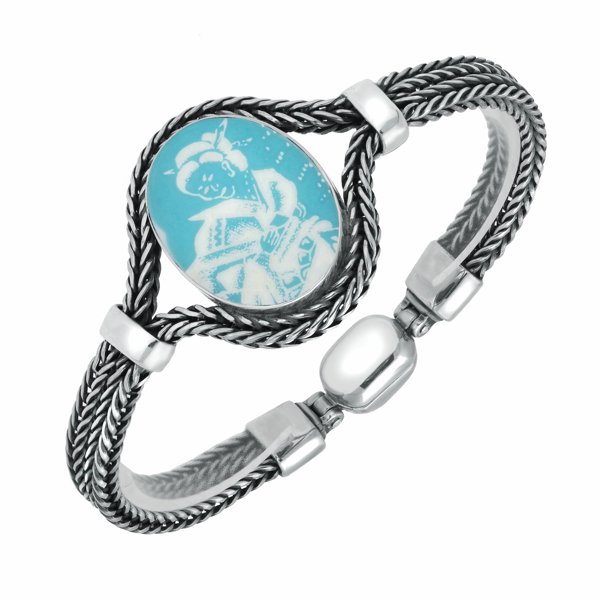 Sterling Silver Royal Crown Derby Turquoise Mikado Foxtail Bracelet