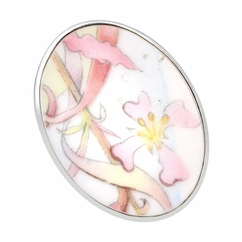 Sterling Silver Royal Doulton China Wind In The Willows Flower Oval Ring