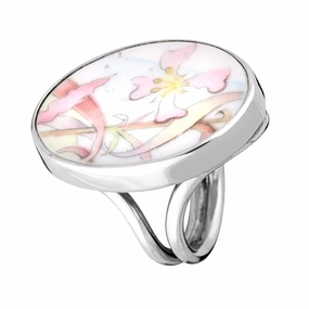 Sterling Silver Royal Doulton China Wind In The Willows Flower Oval Ring