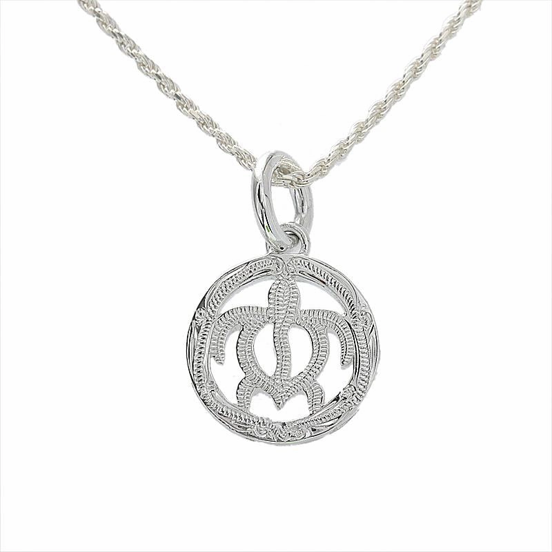 Sterling Silver Scroll Honu (Hawaiian Turtle) in Circle Pendant (Chain Sold Separately)