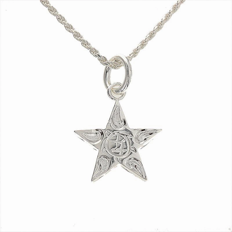 Sterling Silver Scroll Honu (Hawaiian Turtle) in Star Pendant (Chain Sold Separately)