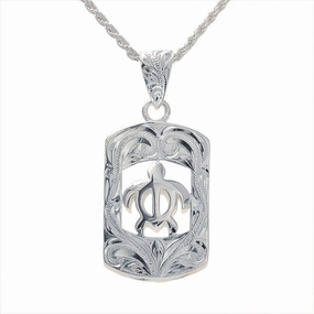 Sterling Silver Scroll Honu (Hawaiian Turtle) Inside Plate Pendant (Chain Sold Separately)