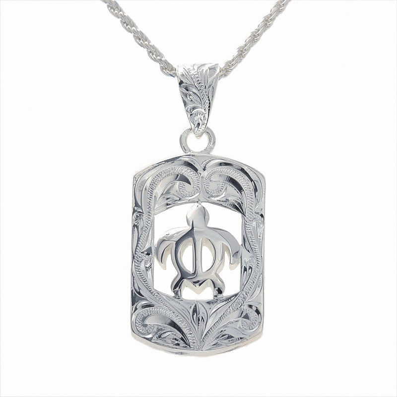 Sterling Silver Scroll Honu (Hawaiian Turtle) Inside Plate Pendant (Chain Sold Separately)
