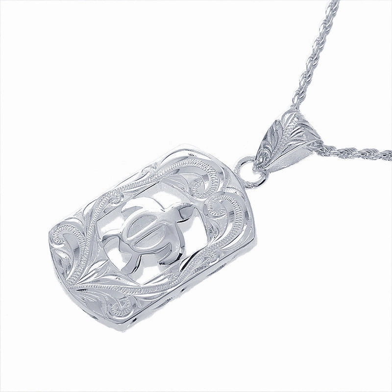 Sterling Silver Scroll Honu (Hawaiian Turtle) Inside Plate Pendant (Chain Sold Separately)