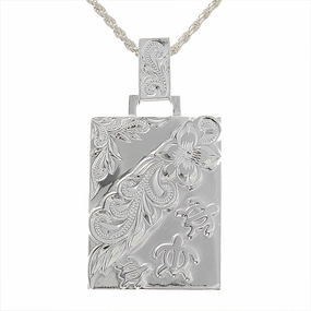 Sterling Silver Scroll Three Honu (Turtle) Raised Plate Pendant (Chain Sold Separately)