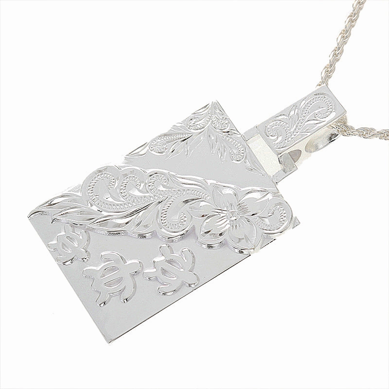 Sterling Silver Scroll Three Honu (Turtle) Raised Plate Pendant (Chain Sold Separately)