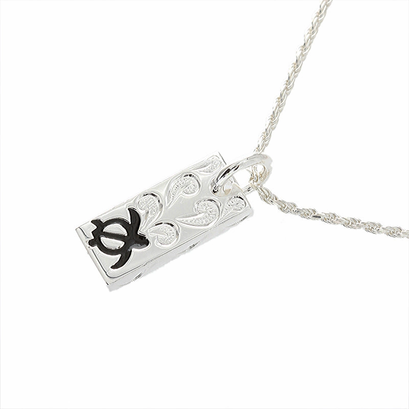 Sterling Silver Scroll with Black Enamel Honu (Turtle) Vertical Pendant (Chain Sold Separately)