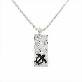 Sterling Silver Scroll with Black Enamel Honu (Turtle) Vertical Pendant (Chain Sold Separately)