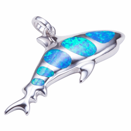 Sterling Silver Shark with Opal Inlaid Pendant (Chain Sold Separately)