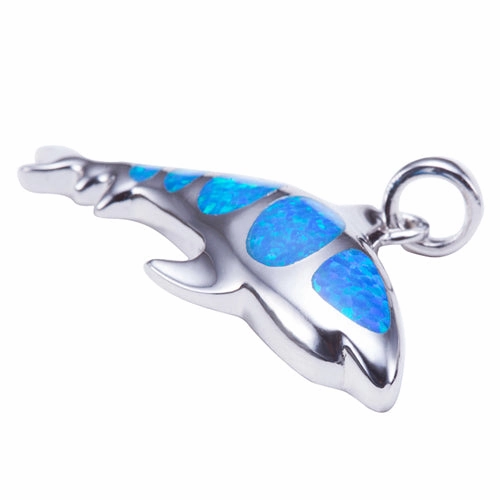 Sterling Silver Shark with Opal Inlaid Pendant (Chain Sold Separately)