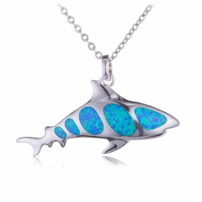 Sterling Silver Shark with Opal Inlaid Pendant (Chain Sold Separately)