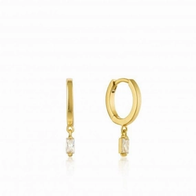 Sterling Silver Shiny Gold Plated Glow Huggie Hoop Earrings E018-09G