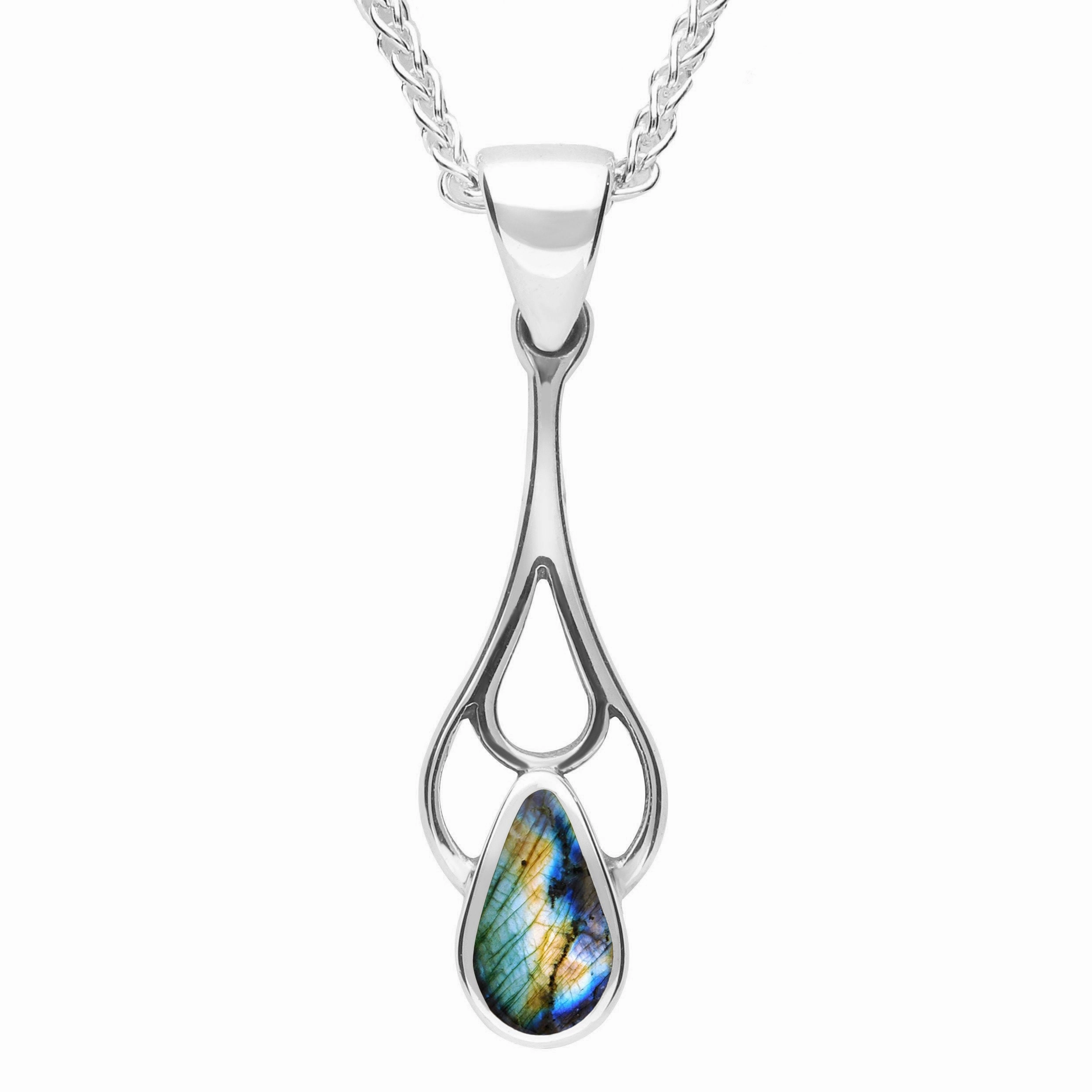 Sterling Silver Spectrolite Pear Spoon Necklace