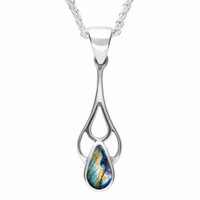 Sterling Silver Spectrolite Pear Spoon Necklace