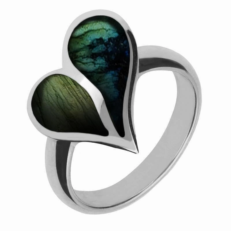 Sterling Silver Spectrolite Split Heart Ring